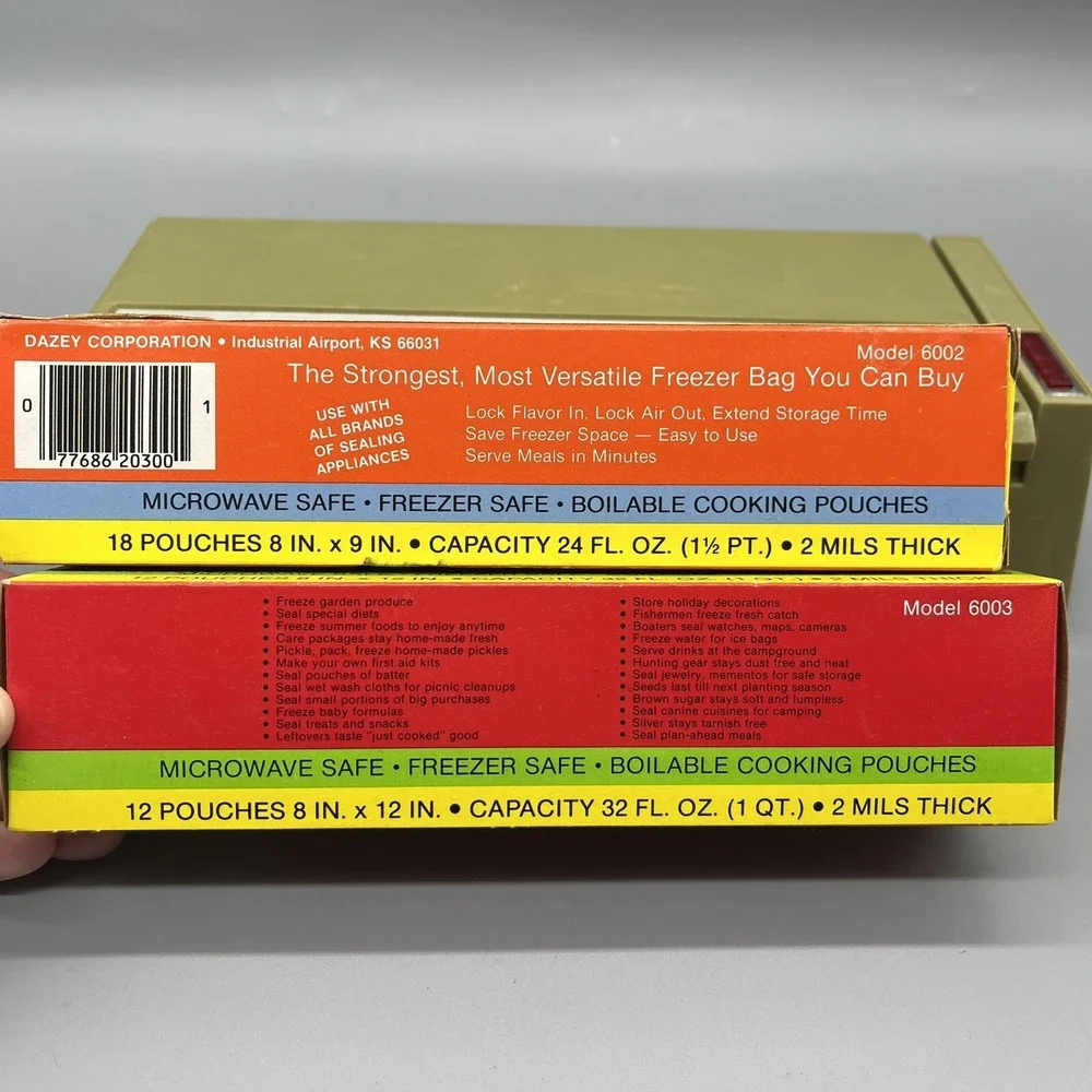 Vintage Dazey Seal a Meal Model Sam 1 E-Z Fill & 2 Boxs Boilable Cooking Pouches